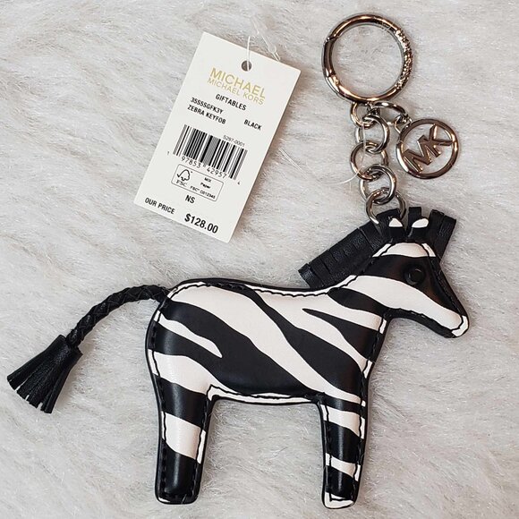 NWT * MICHAEL KORS * Black & White Zebra Key Fob Keychain Clip Handbag Bag Charm - Picture 1 of 12
